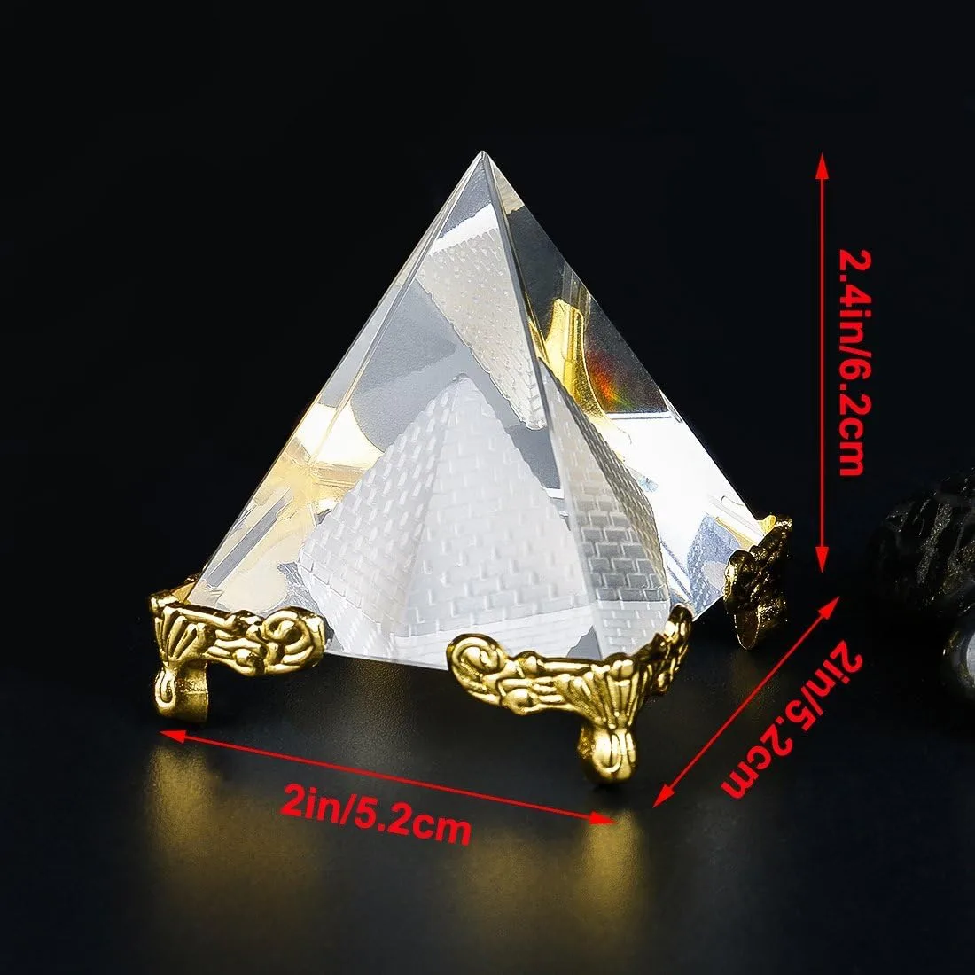Ahina Pyramid Prism Paperweight 2.4"- Meditation Crystals Home Art Decor Feng Shui for Prosperity Positive Energy with Gold Stand view 2