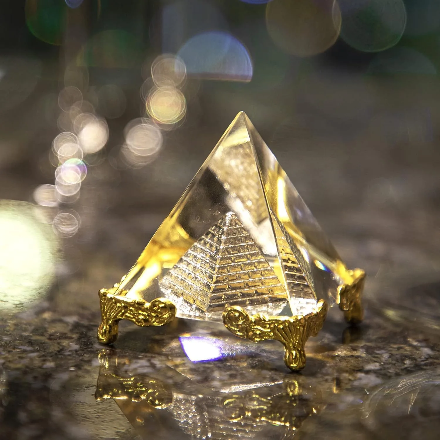 Ahina Pyramid Prism Paperweight 2.4"- Meditation Crystals Home Art Decor Feng Shui for Prosperity Positive Energy with Gold Stand view 5