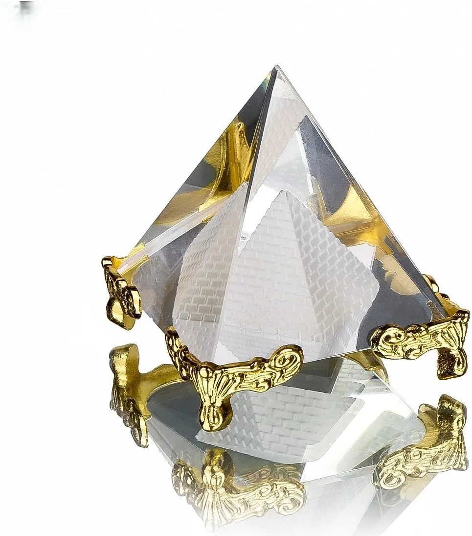 Ahina Pyramid Prism Paperweight 2.4"- Meditation Crystals Home Art Decor Feng Shui for Prosperity Positive Energy with Gold Stand view 6