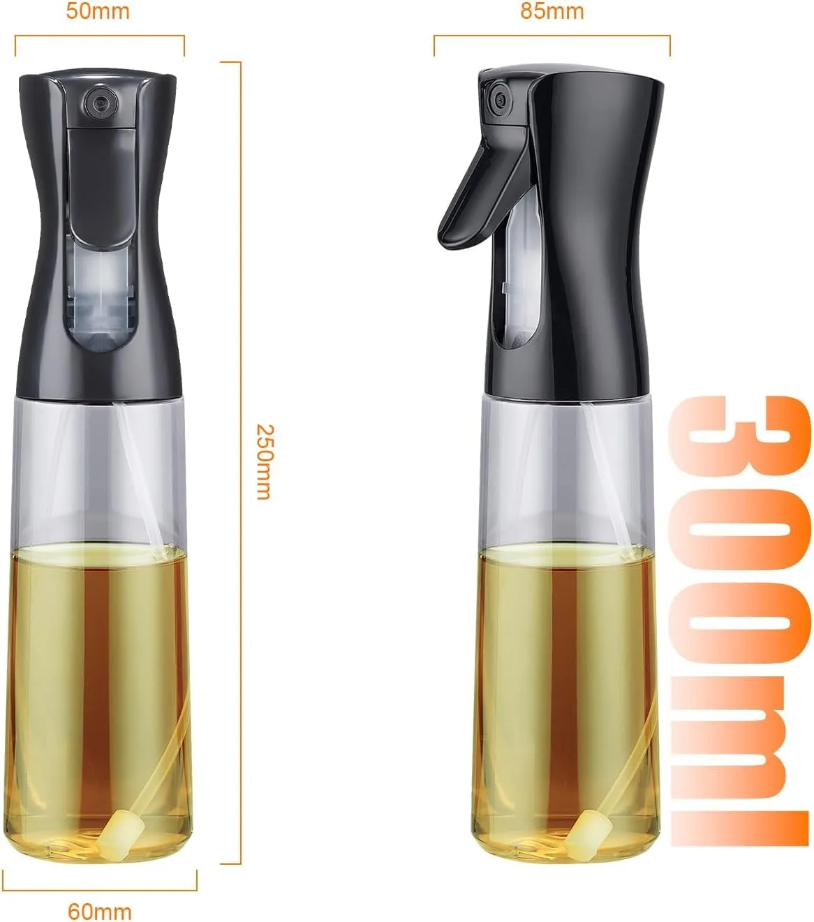 Ahina Glass Oil Bottles & Oil Sprayer 300ml - Spray Bottle Dispenser for Hot Air Fryer, Grilling, Salads & Meal Prep, BPA Free, Dishwasher Safe, Reusable view 2