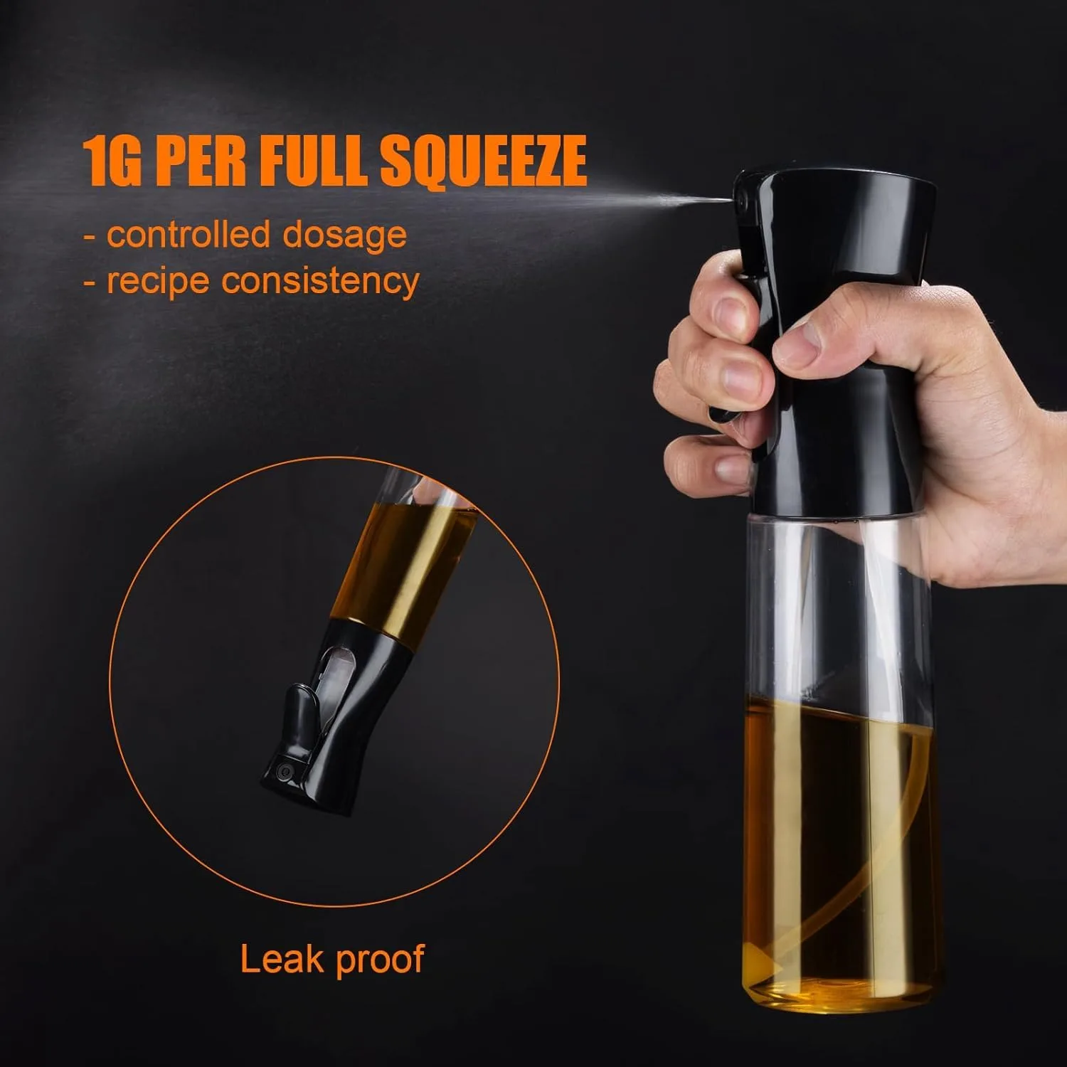 Ahina Glass Oil Bottles & Oil Sprayer 300ml - Spray Bottle Dispenser for Hot Air Fryer, Grilling, Salads & Meal Prep, BPA Free, Dishwasher Safe, Reusable view 4