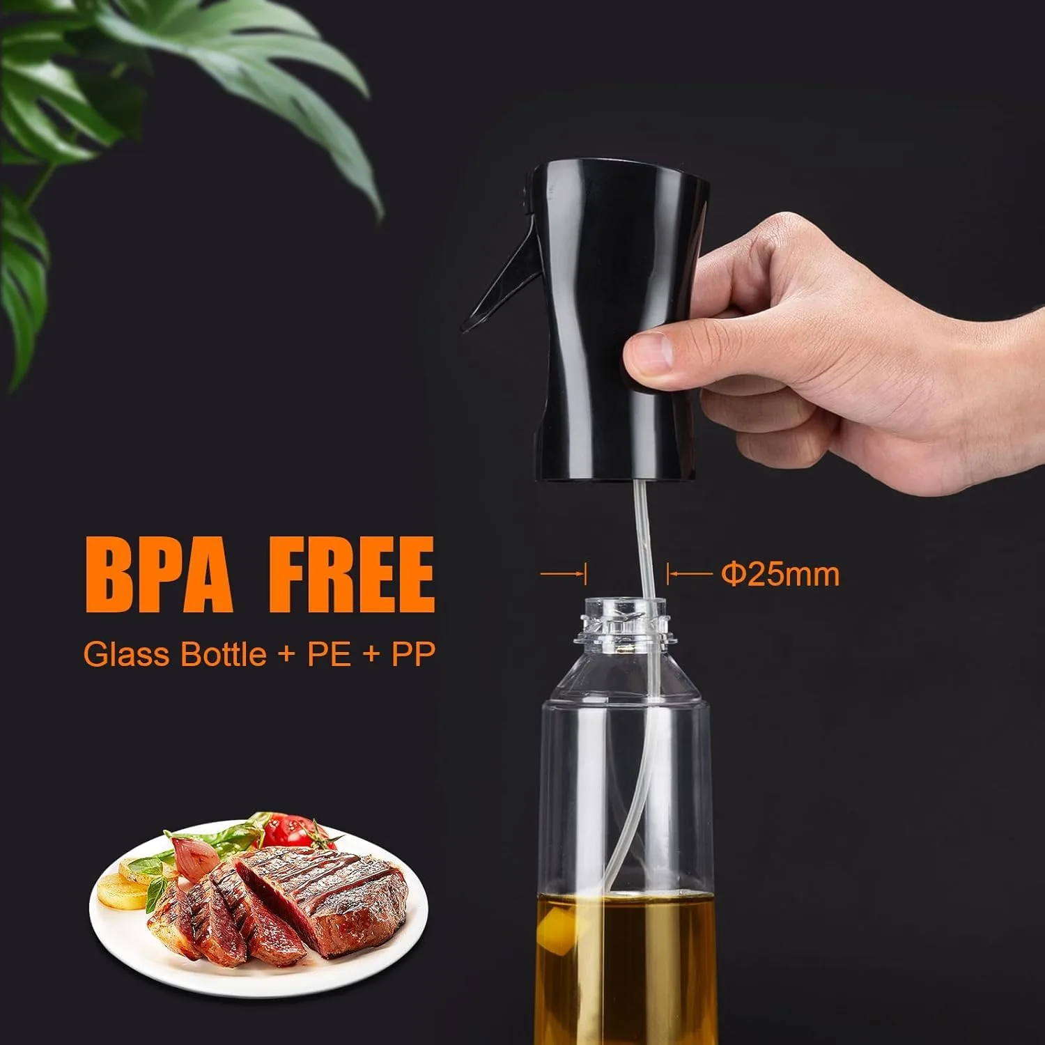 Ahina Glass Oil Bottles & Oil Sprayer 300ml - Spray Bottle Dispenser for Hot Air Fryer, Grilling, Salads & Meal Prep, BPA Free, Dishwasher Safe, Reusable view 3