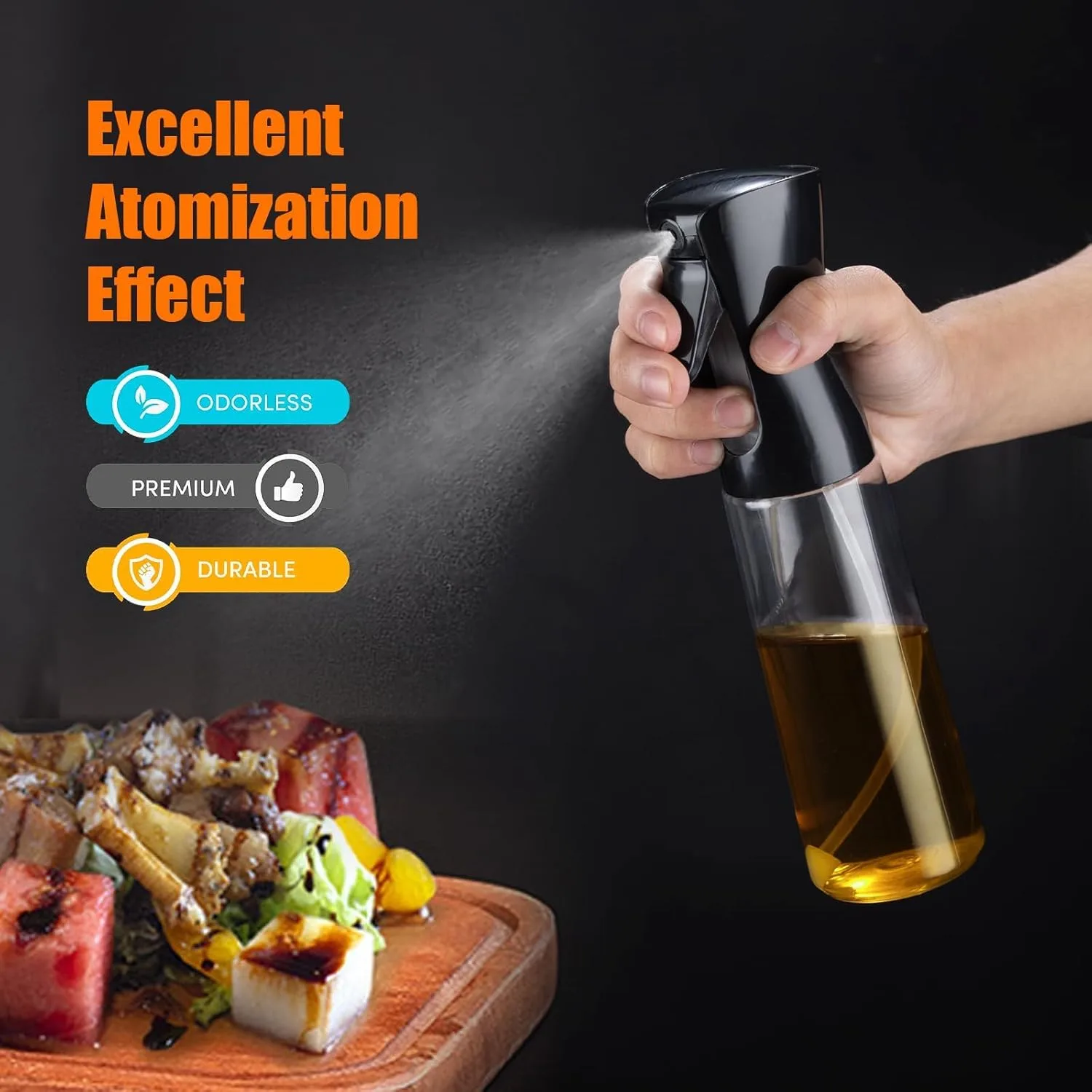 Ahina Glass Oil Bottles & Oil Sprayer 300ml - Spray Bottle Dispenser for Hot Air Fryer, Grilling, Salads & Meal Prep, BPA Free, Dishwasher Safe, Reusable view 5
