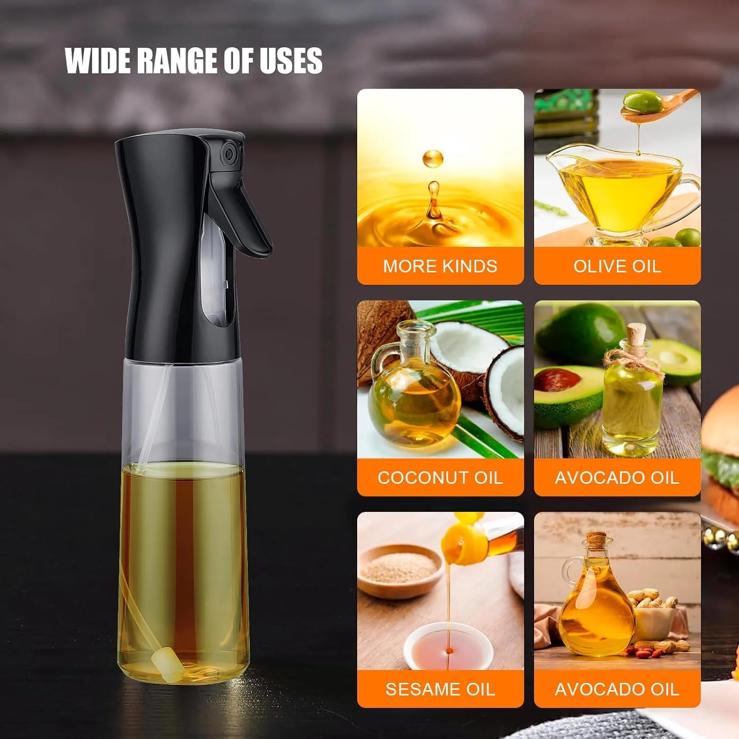Ahina Glass Oil Bottles & Oil Sprayer 300ml - Spray Bottle Dispenser for Hot Air Fryer, Grilling, Salads & Meal Prep, BPA Free, Dishwasher Safe, Reusable view 6