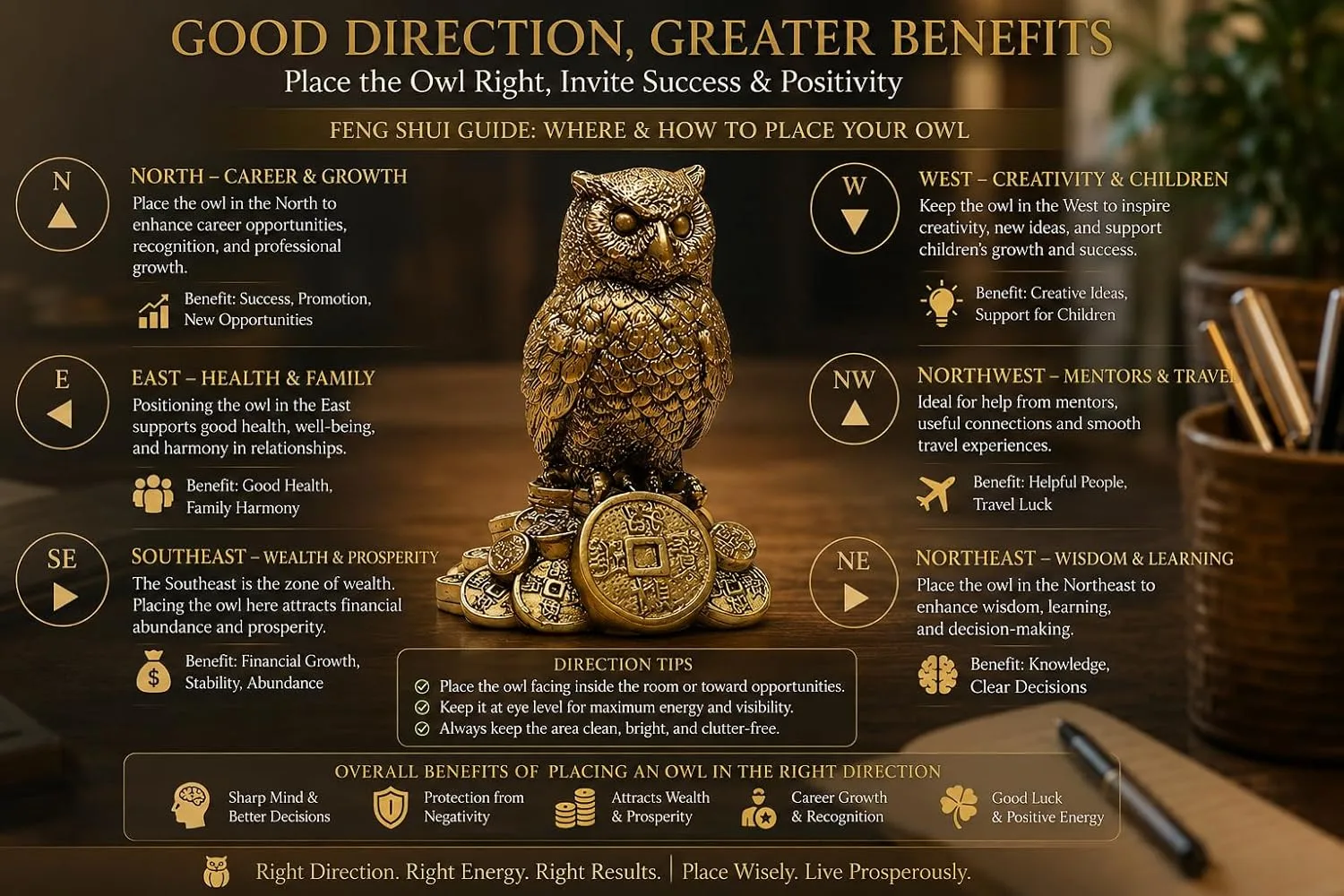 AhinaFeng Shui Owl Showpiece for Home & Office – Vastu Decorative Owl Statue for Wisdom, Protection & Good Luck, Tabletop Décor Gift Item view 2
