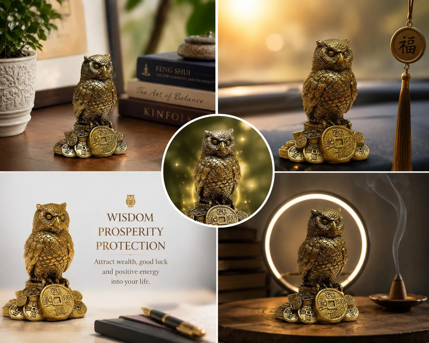 AhinaFeng Shui Owl Showpiece for Home & Office – Vastu Decorative Owl Statue for Wisdom, Protection & Good Luck, Tabletop Décor Gift Item view 4