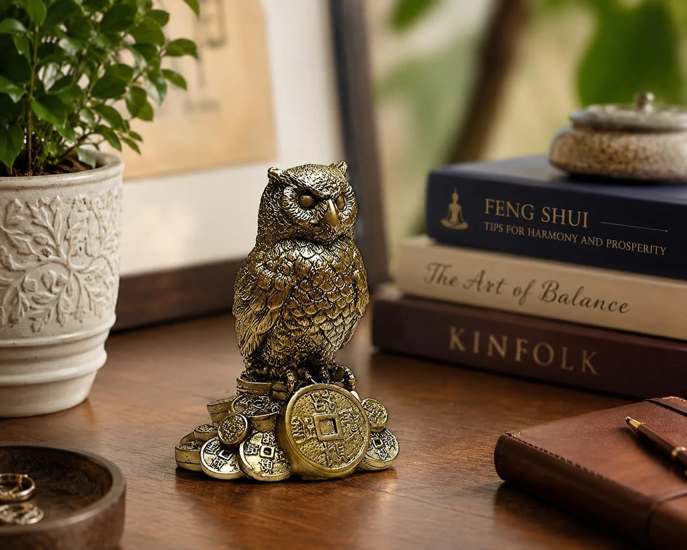 AhinaFeng Shui Owl Showpiece for Home & Office – Vastu Decorative Owl Statue for Wisdom, Protection & Good Luck, Tabletop Décor Gift Item view 5