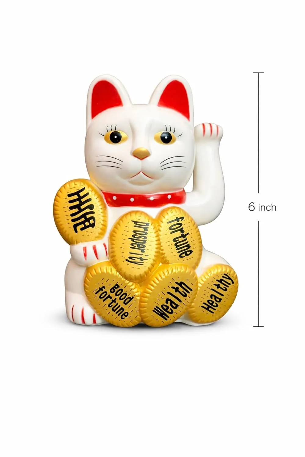 Ahina Feng Shui Lucky Cat Maneki Neko Figurine, White with Golden Coins, Wealth and Good Luck Showpiece for Home and Office Decor view 3