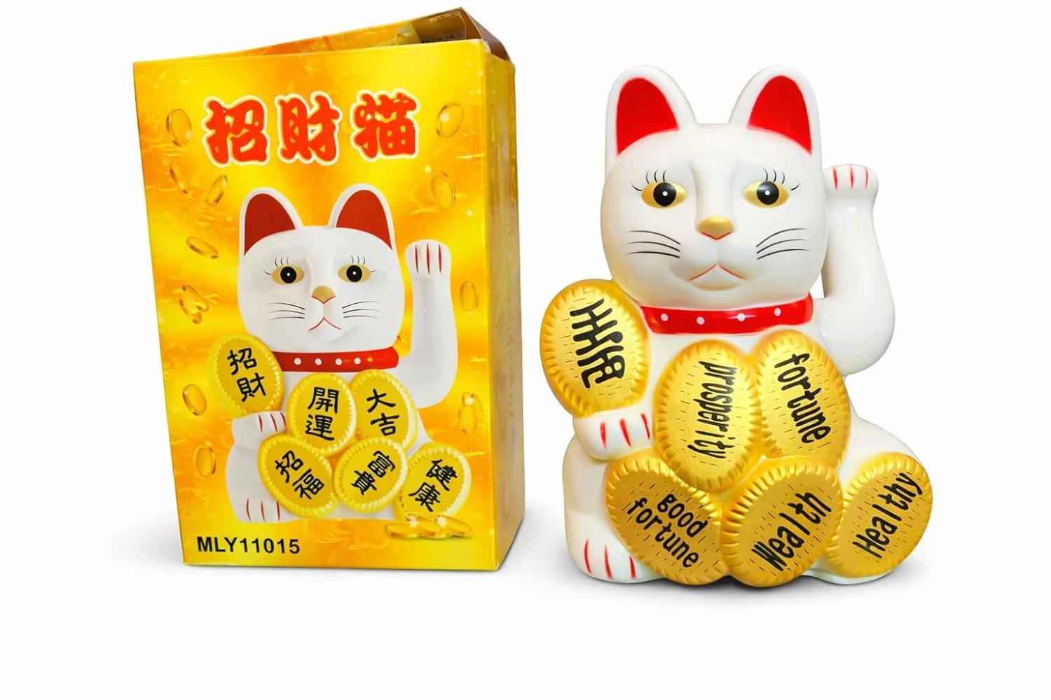 Ahina Feng Shui Lucky Cat Maneki Neko Figurine, White with Golden Coins, Wealth and Good Luck Showpiece for Home and Office Decor view 4