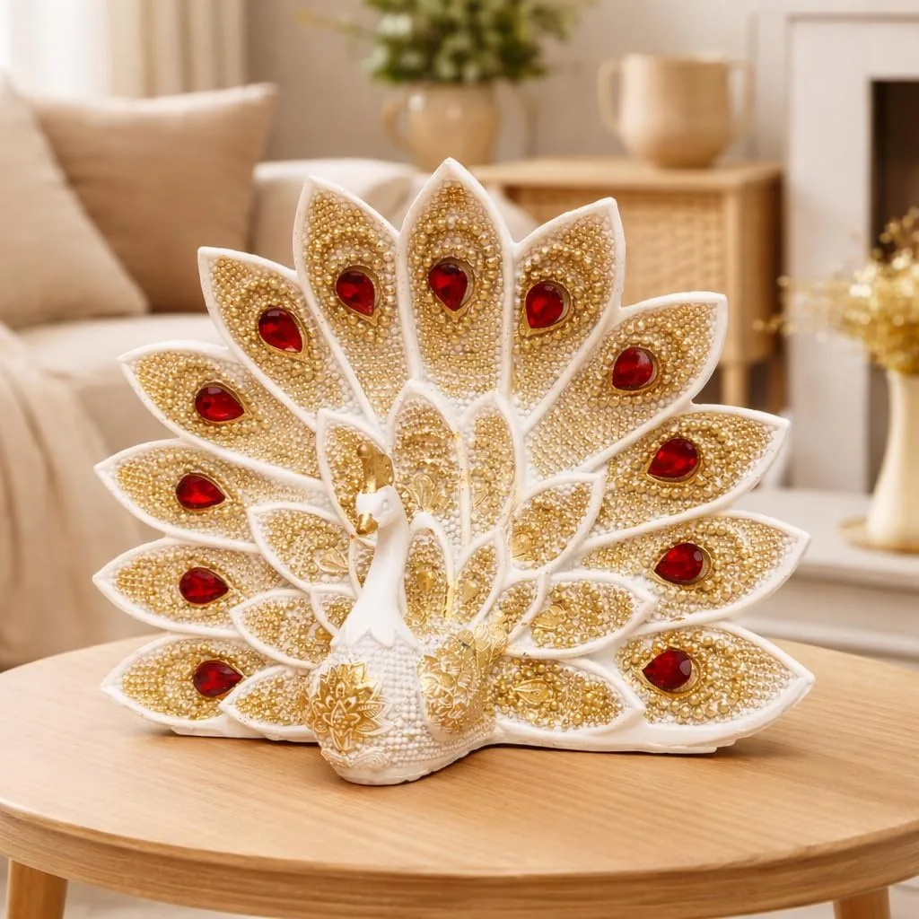 Royal White & Gold Peacock Showpiece view 2
