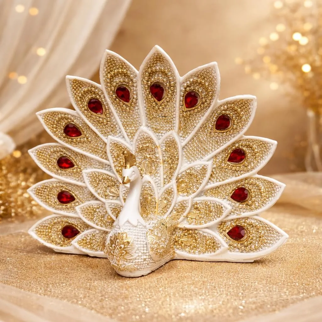 Royal White & Gold Peacock Showpiece view 3
