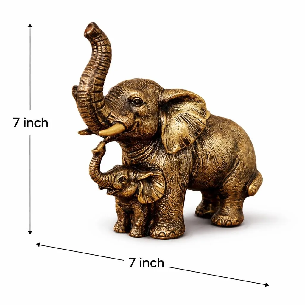 Golden Elephant Statue with Baby view 2