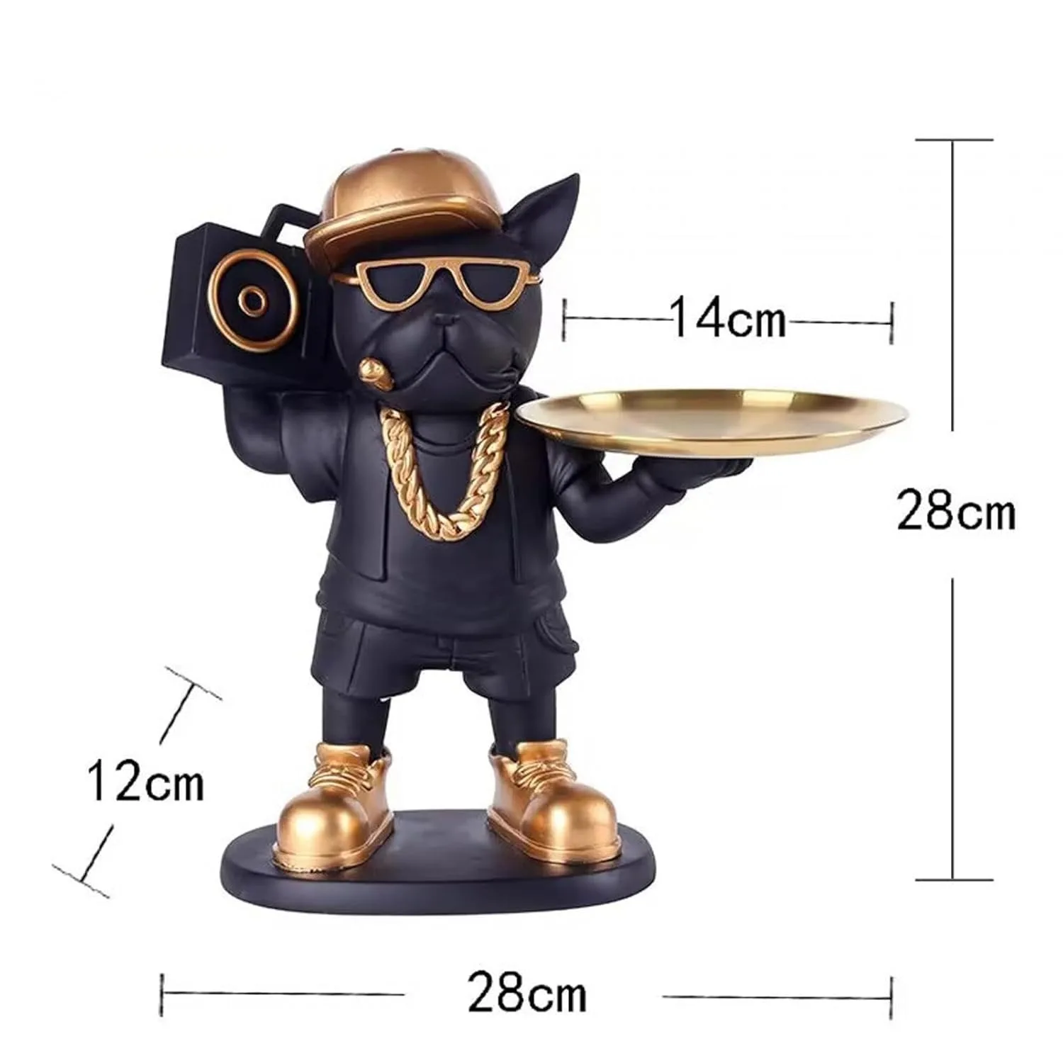 DJ Bulldog Butler Statue with Gold Serving Tray view 2