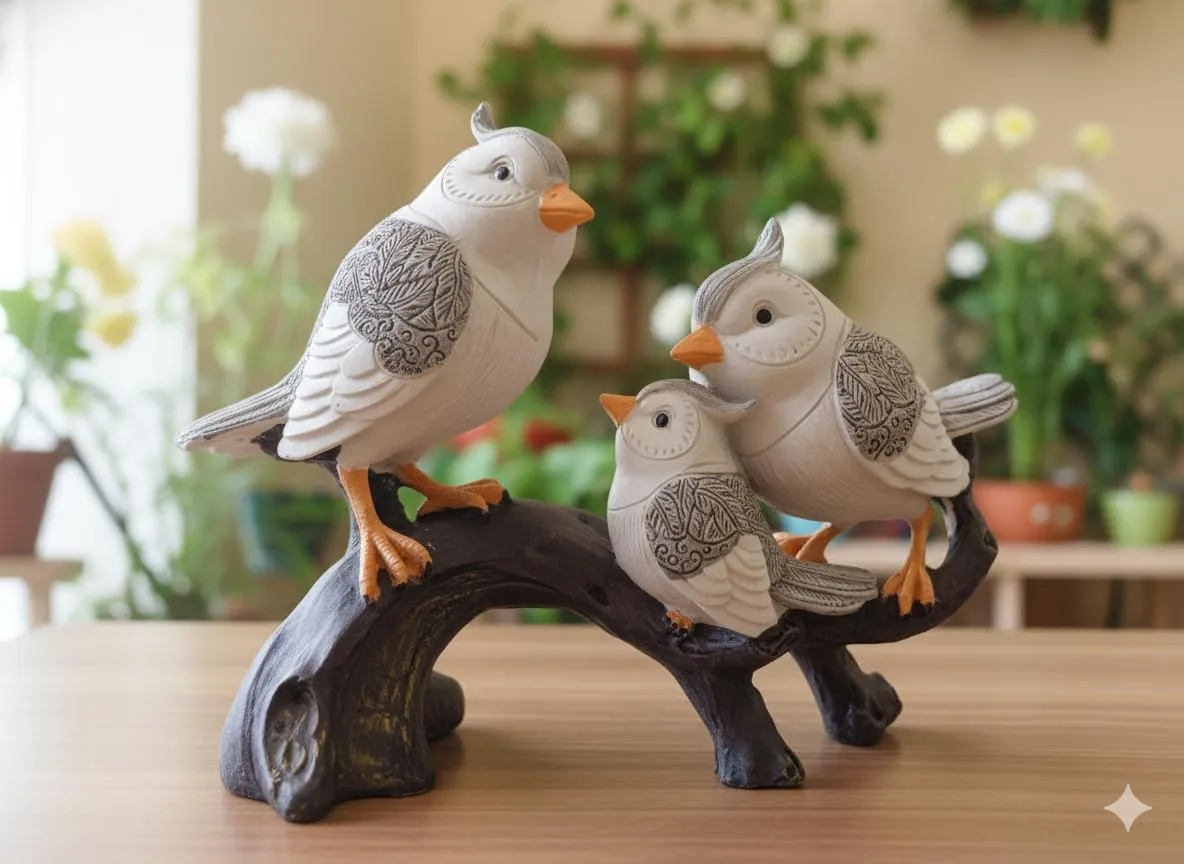 Decorative Bird Family Statue view 3