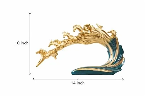 Golden Galloping Horses in Motion Figurine on Teal Wave Base view 5