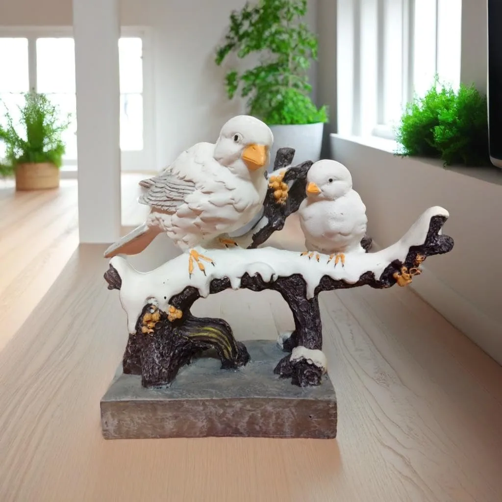 Winter Birds on Snowy Branch Statue view 3