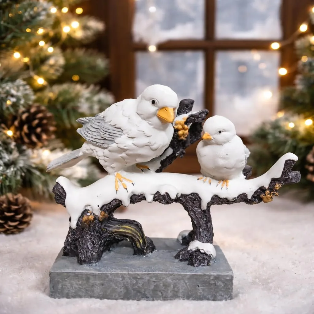 Winter Birds on Snowy Branch Statue view 4