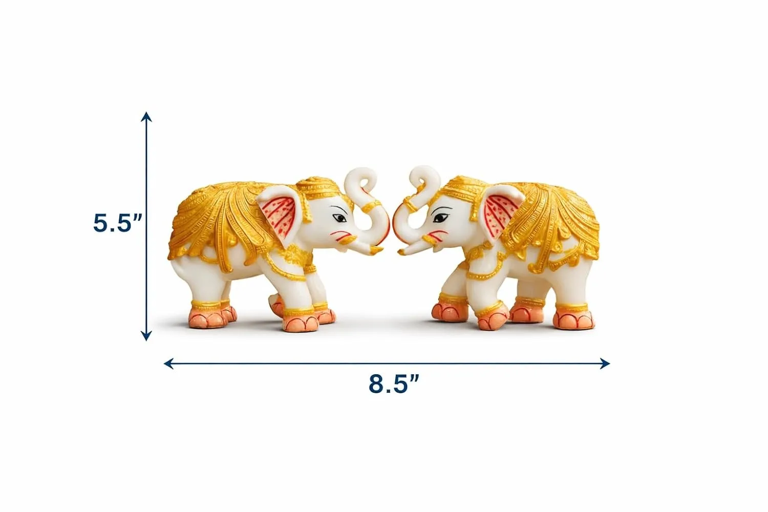 White & Gold Elephant Statue Pair view 2