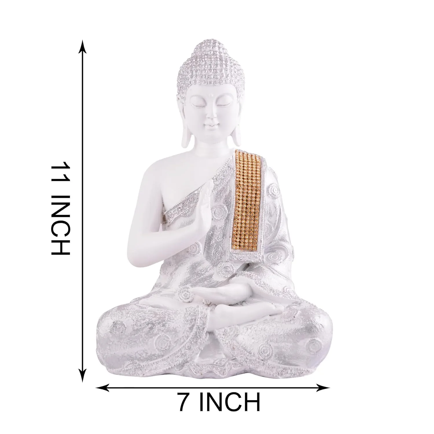 Premium White Buddha Idol with Golden Robe view 2