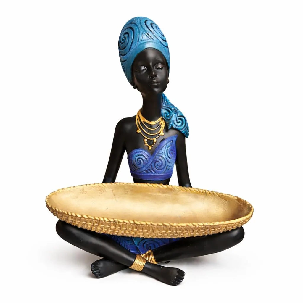 African Lady Decorative Bowl Statue view 3