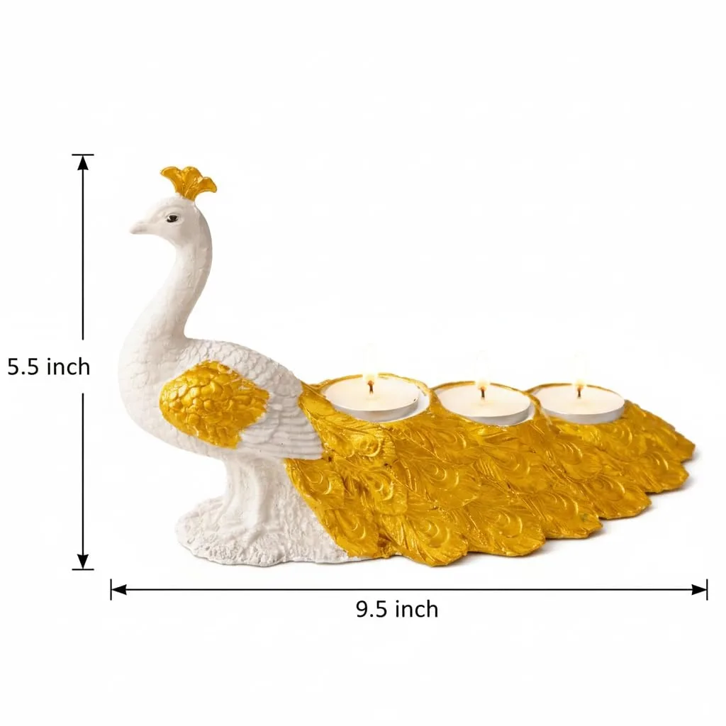 Golden Peacock Tealight Candle Holder Showpiece view 2