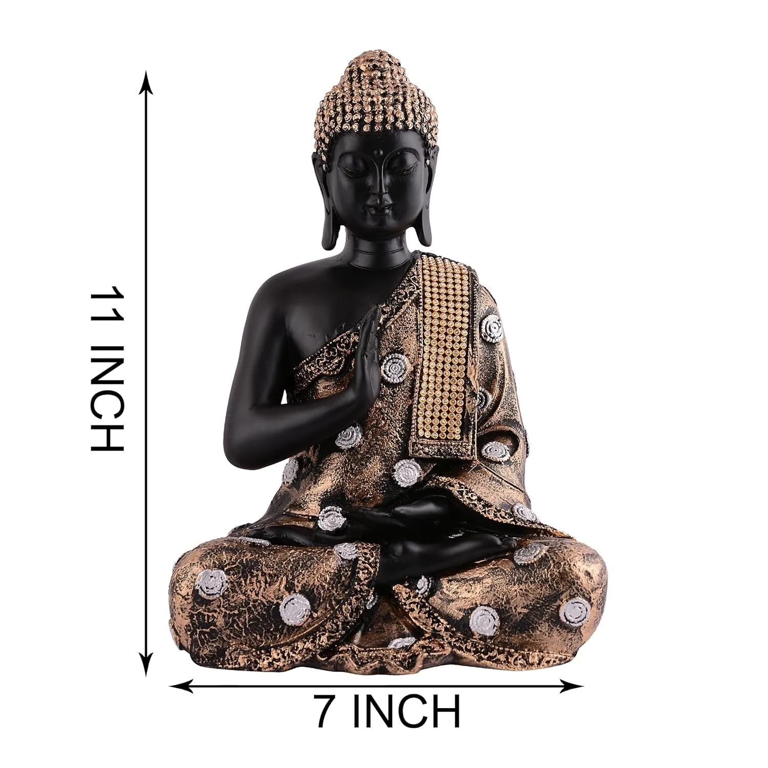Meditating Buddha Statue, Black & Gold, Polystone view 2