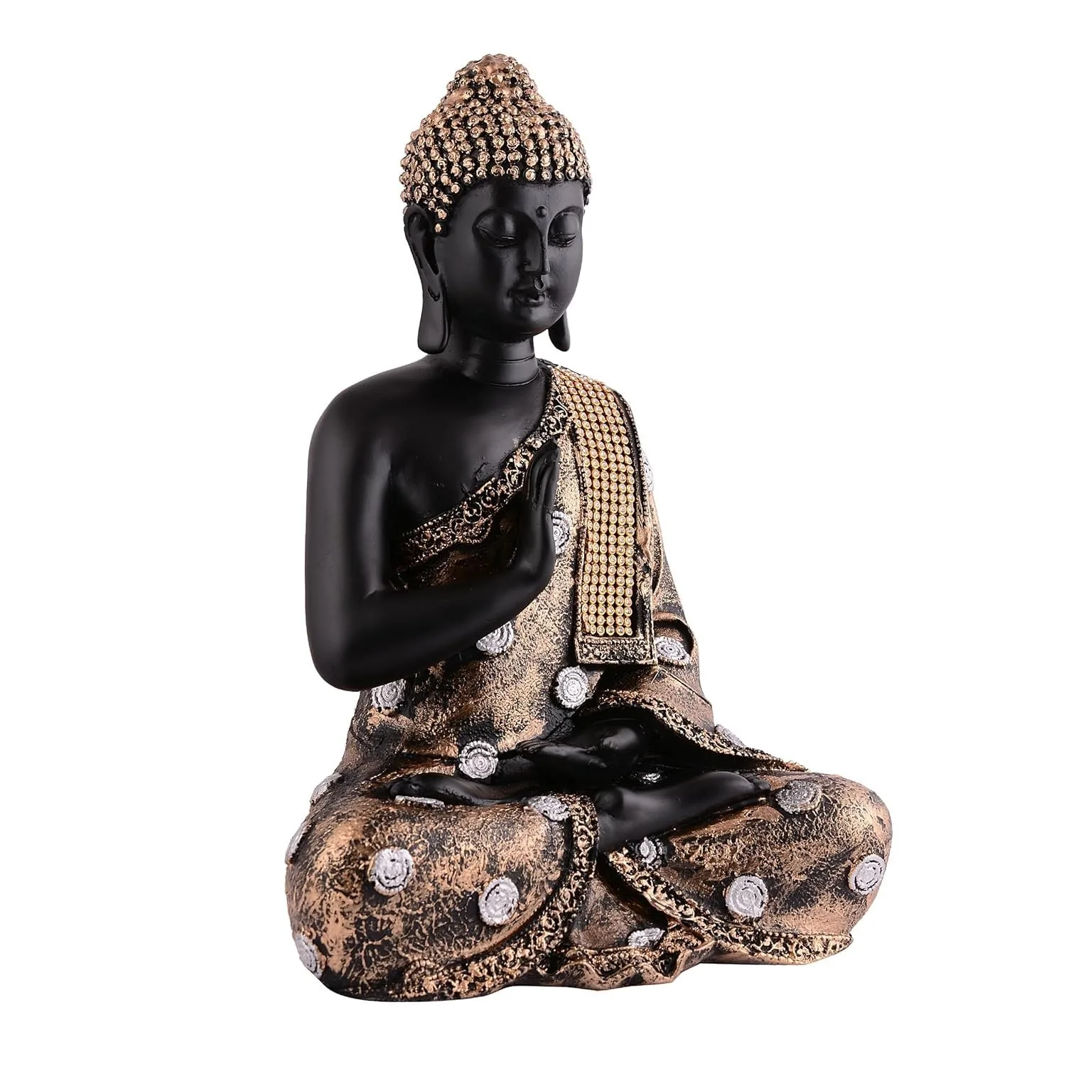 Meditating Buddha Statue, Black & Gold, Polystone view 3