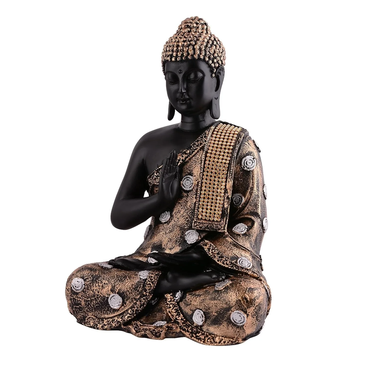 Meditating Buddha Statue, Black & Gold, Polystone view 4