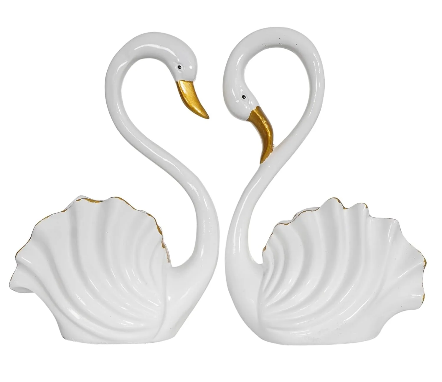 White Swan Couple Showpiece Set of 2 with Gold Beak view 2