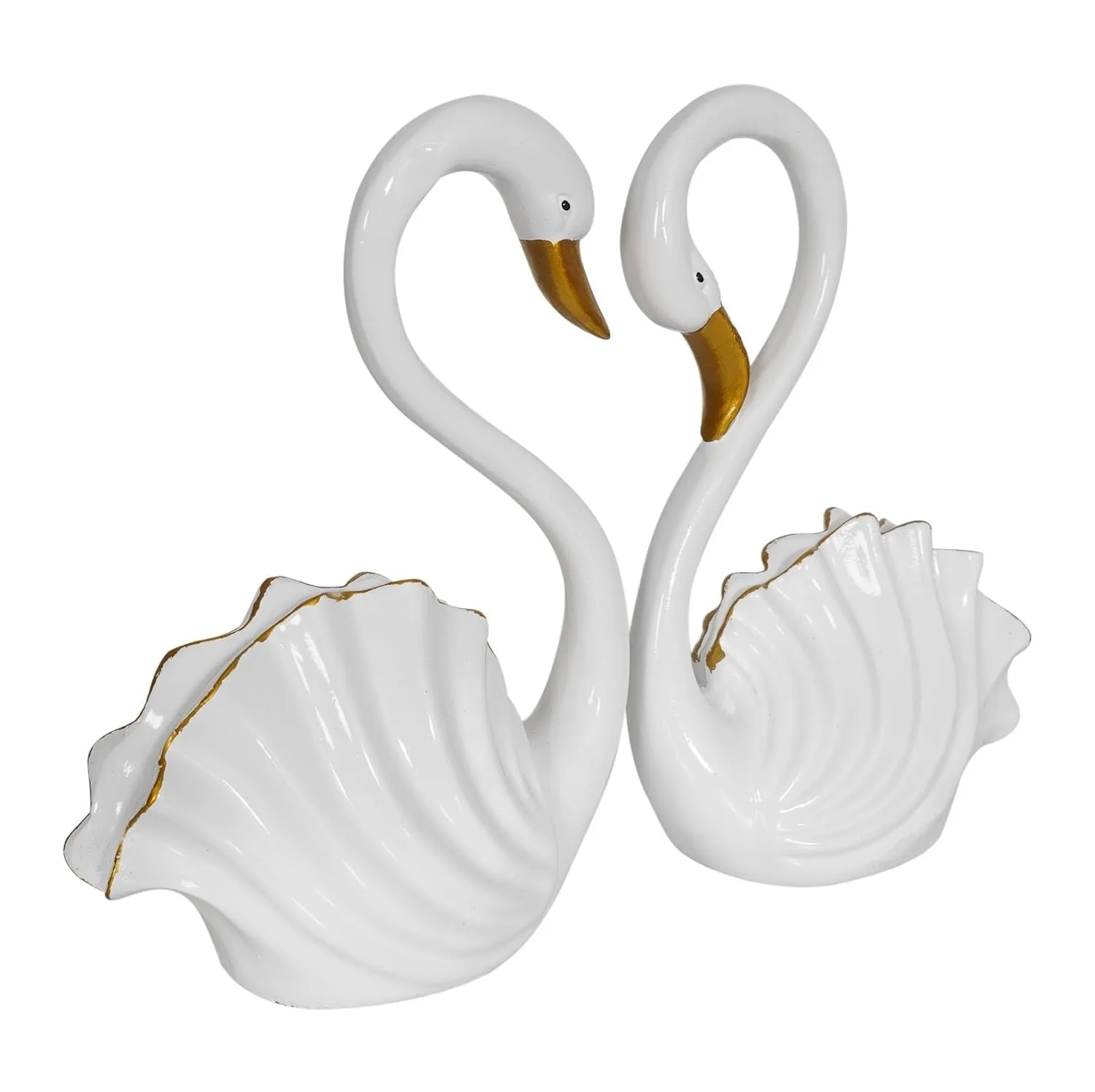 White Swan Couple Showpiece Set of 2 with Gold Beak view 3