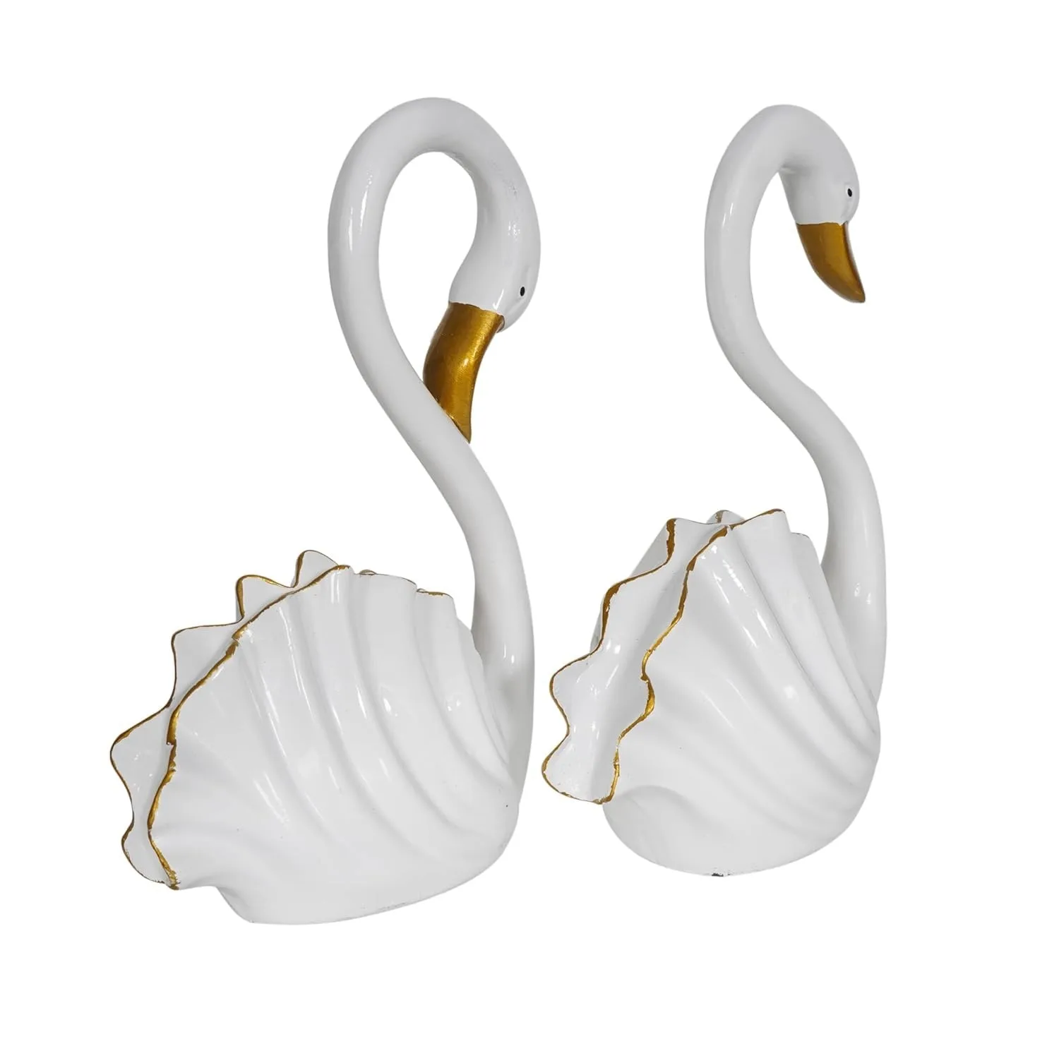 White Swan Couple Showpiece Set of 2 with Gold Beak view 4
