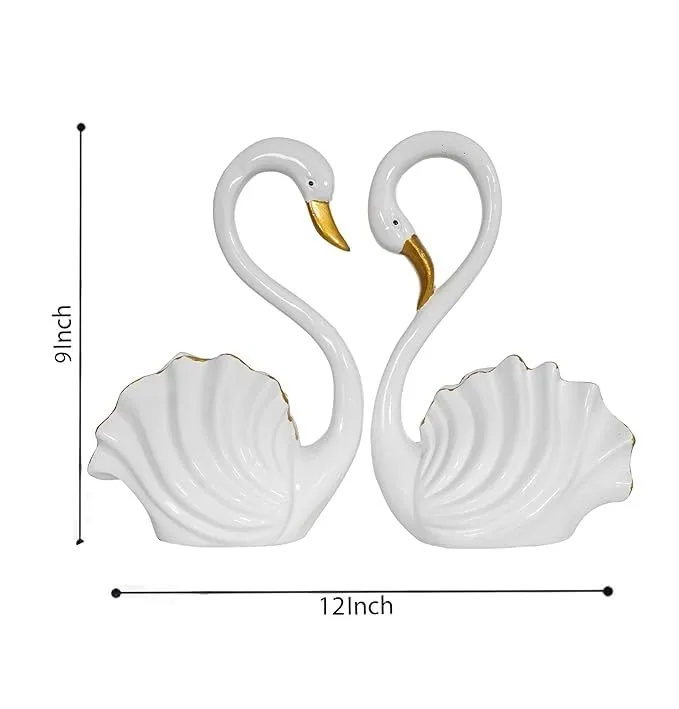 White Swan Couple Showpiece Set of 2 with Gold Beak view 5