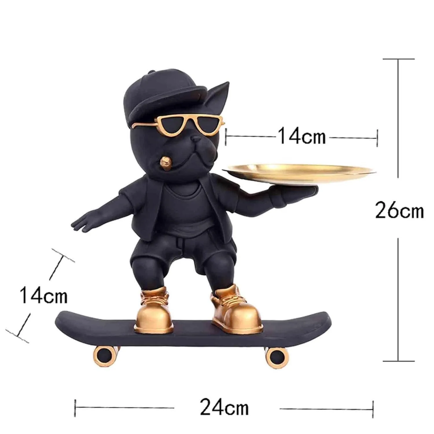 Skating Bulldog Resin Statue with Storage Tray view 4