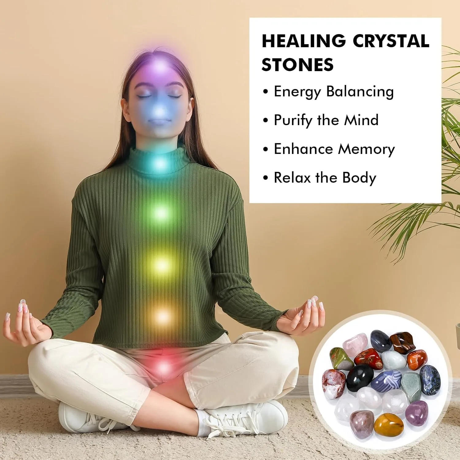 Ahina 12 Pcs Crystals and Healing Stones Set, Natural Polished Gemstones Collection, Tumbled Healing Crystals for Reiki, Yoga, Chakra Meditation and Positive Energy (1.2-2 Inch) view 4