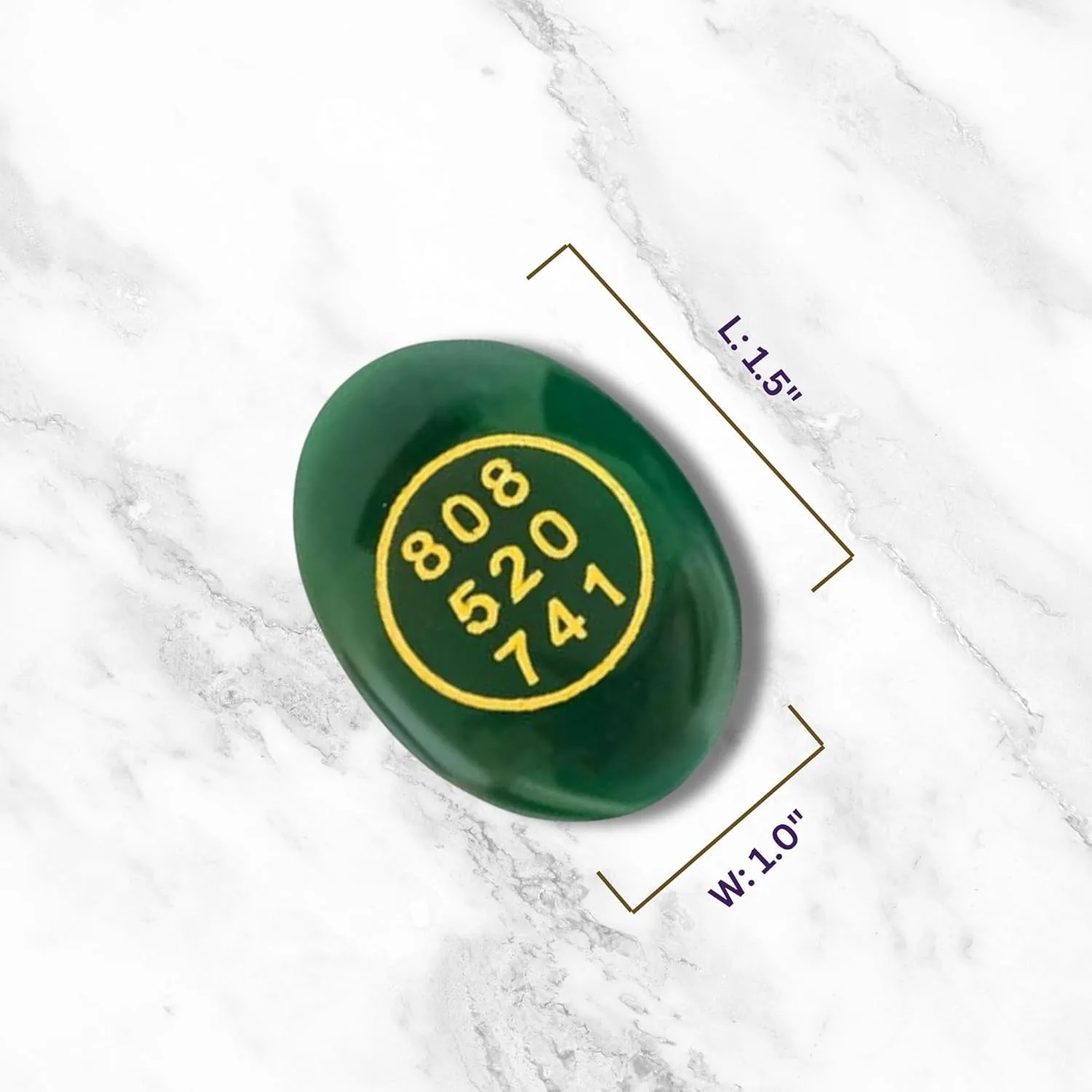 Ahina Green Jade Healing Crystal Coin with Angel Numbers 808 520 741, Oval Shape, Attracts Money, Prosperity and Spiritual Awakening view 2
