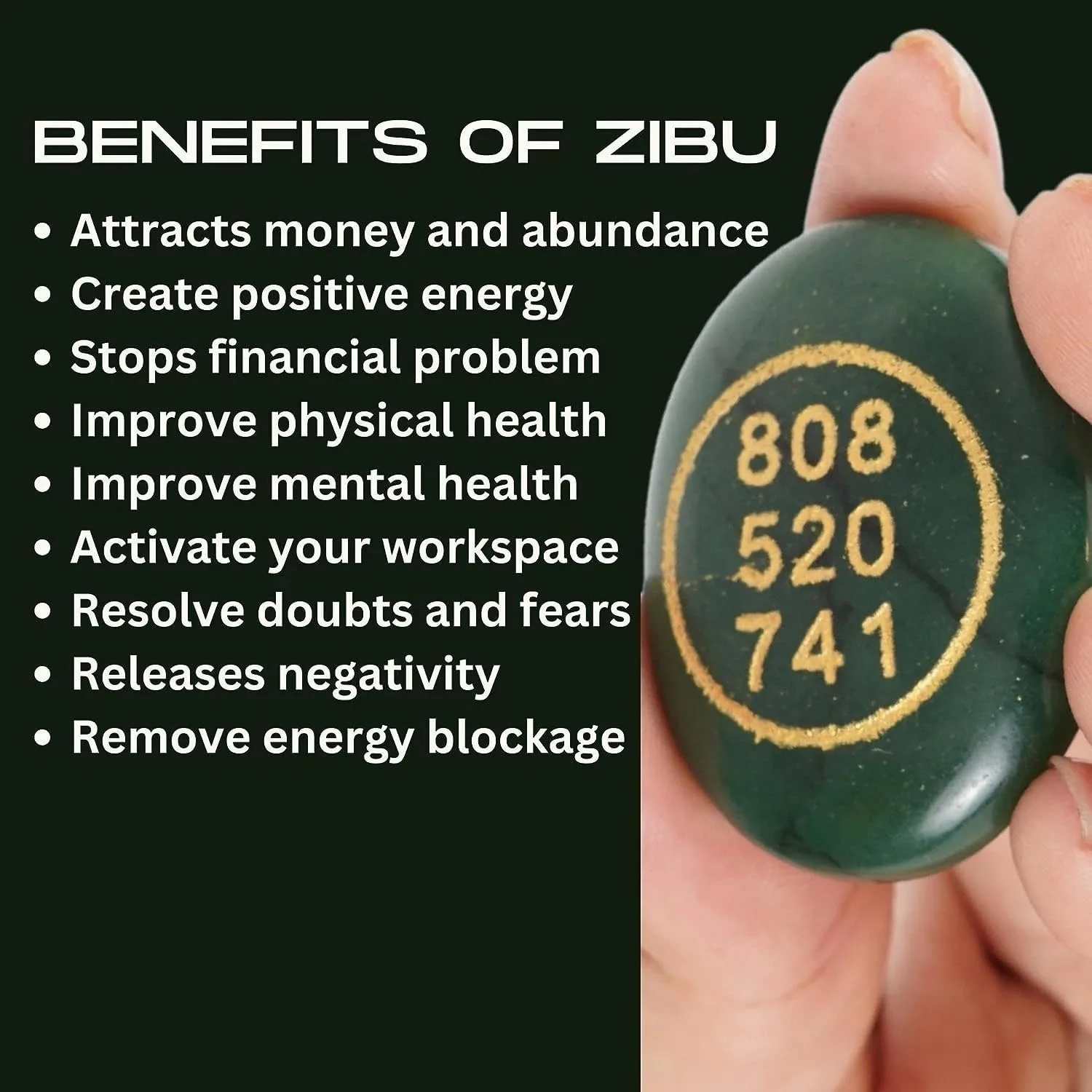 Ahina Green Jade Healing Crystal Coin with Angel Numbers 808 520 741, Oval Shape, Attracts Money, Prosperity and Spiritual Awakening view 4