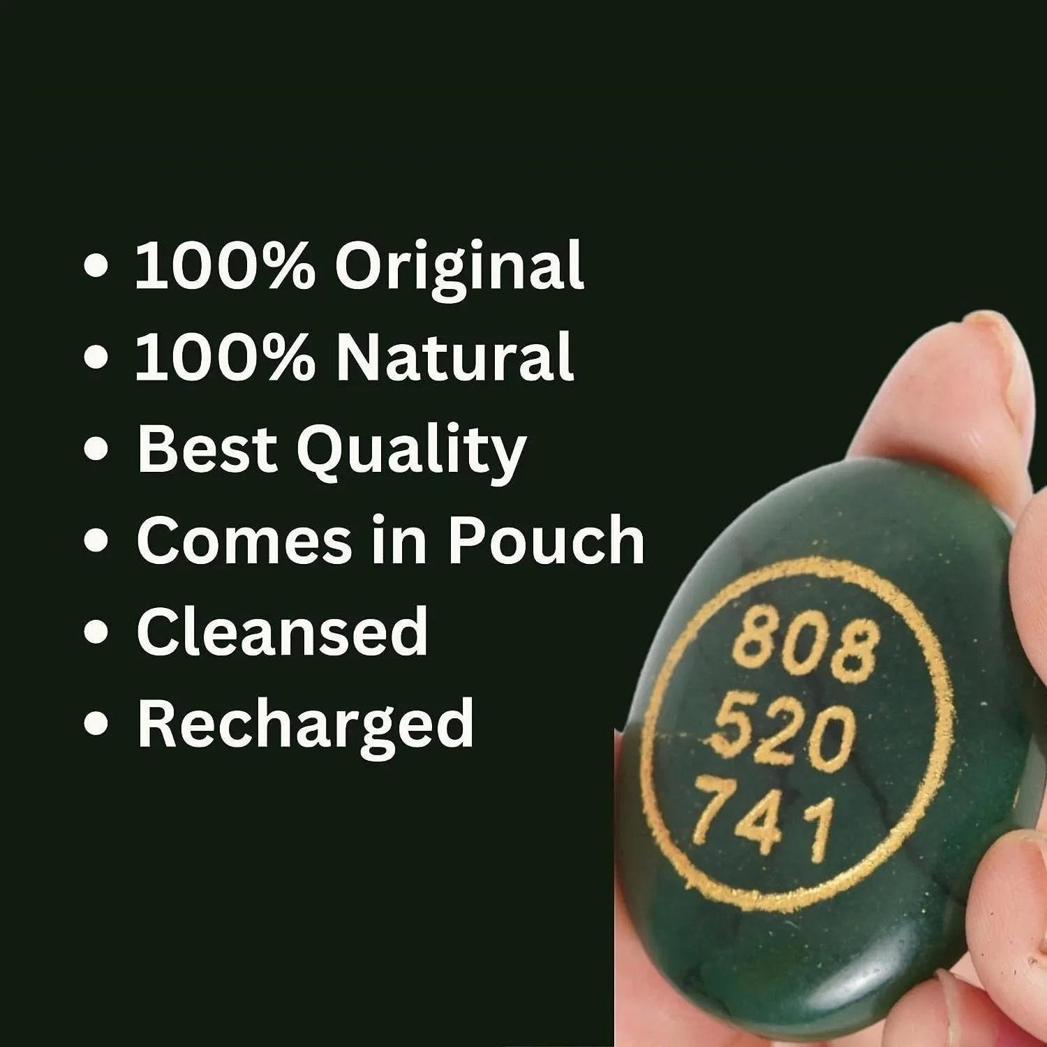 Ahina Green Jade Healing Crystal Coin with Angel Numbers 808 520 741, Oval Shape, Attracts Money, Prosperity and Spiritual Awakening view 5