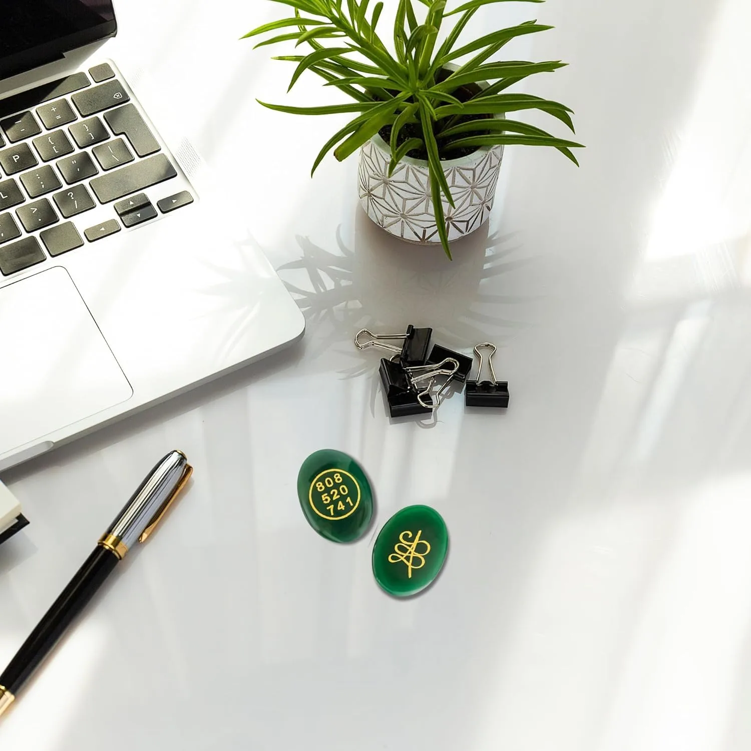 Ahina Green Jade Healing Crystal Coin with Angel Numbers 808 520 741, Oval Shape, Attracts Money, Prosperity and Spiritual Awakening view 6
