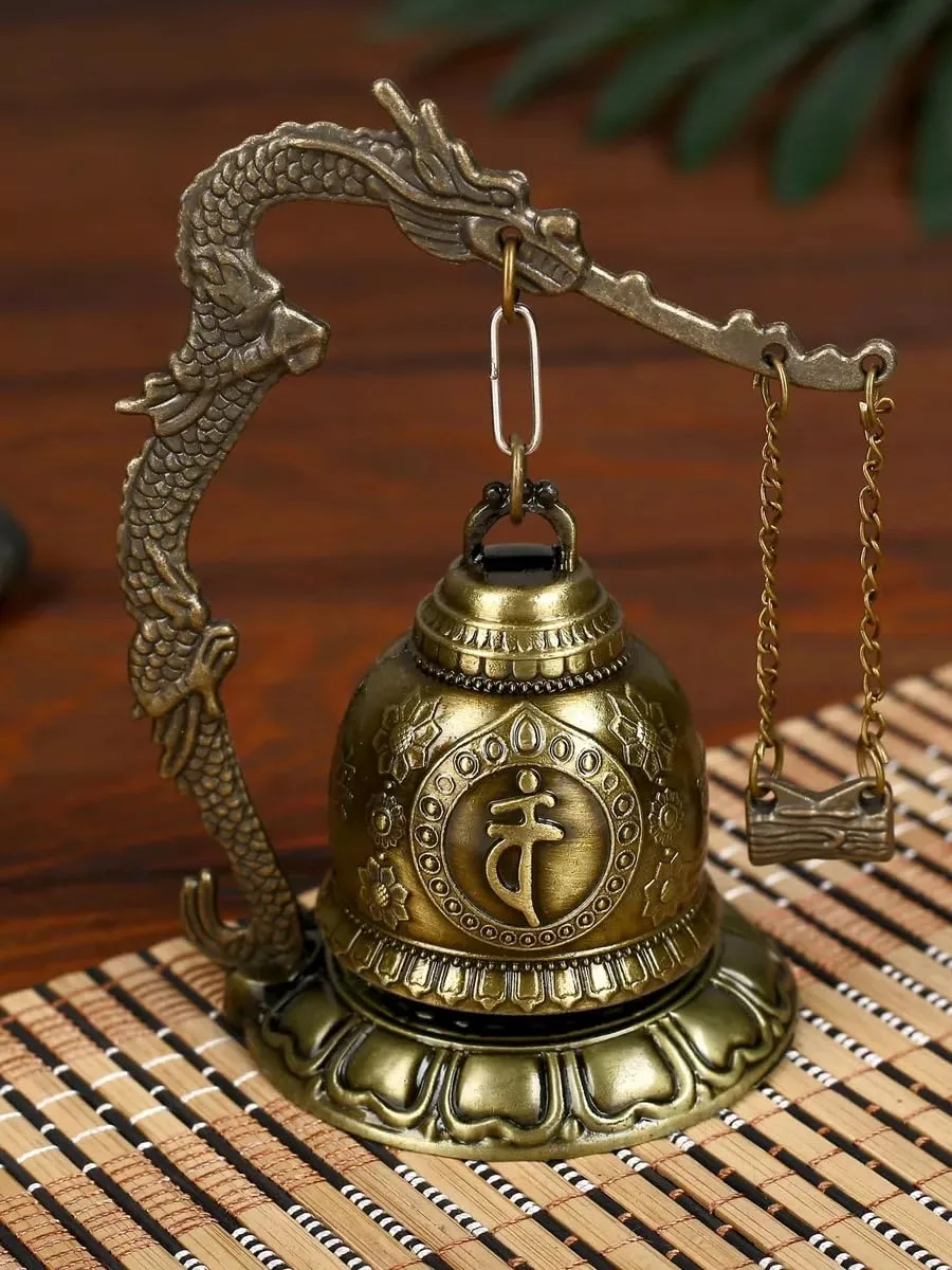 Ahina Asian Oriental Brass Gong with Dragon Stand Mini Gong Meditation Bell for Japanese Desk Accessories Tibetan Bells and Dragon Symbol Zen Art Accen view 4