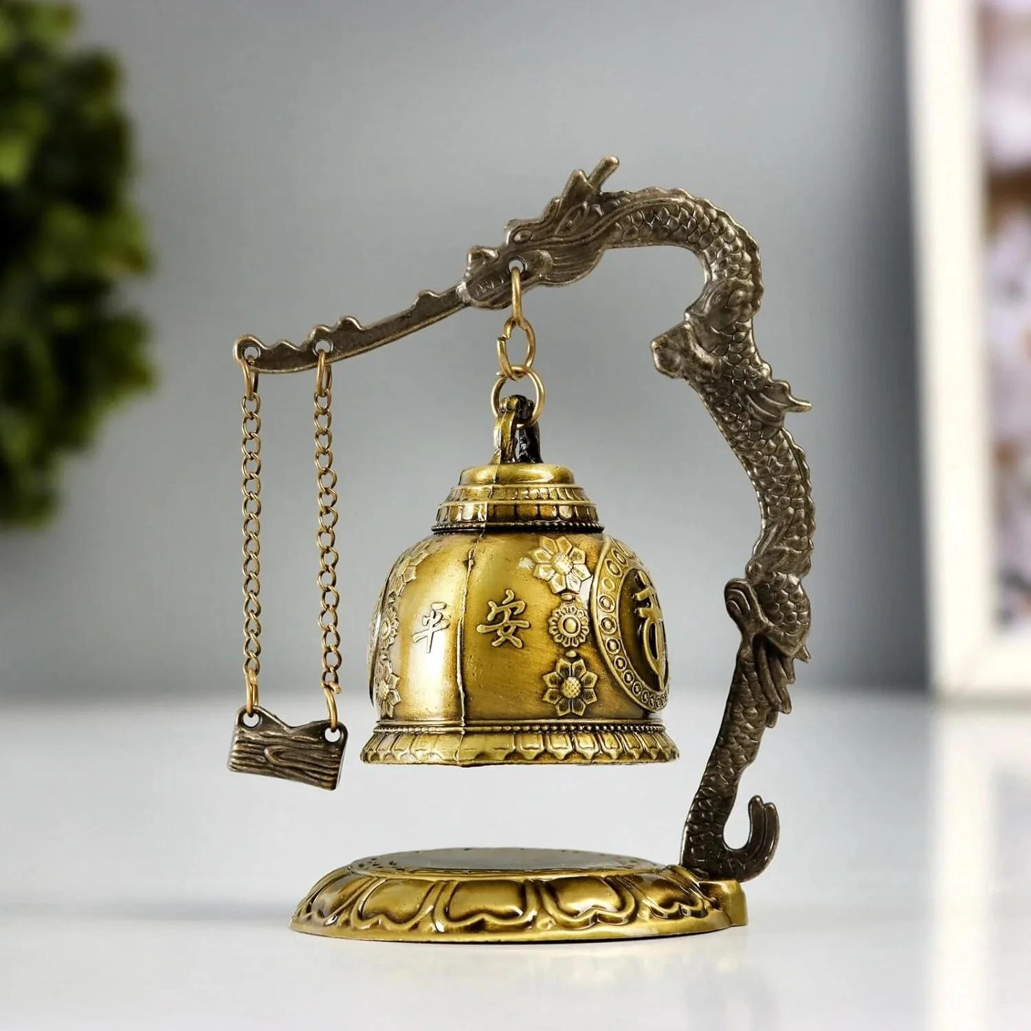 Ahina Asian Oriental Brass Gong with Dragon Stand Mini Gong Meditation Bell for Japanese Desk Accessories Tibetan Bells and Dragon Symbol Zen Art Accen view 6