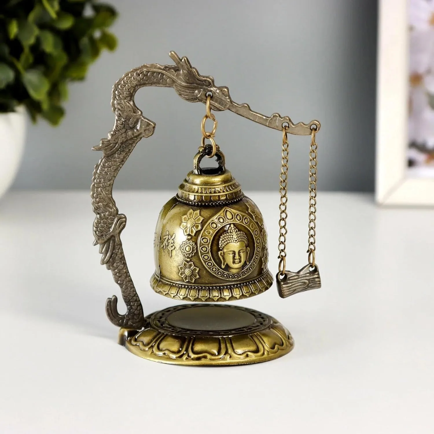 Ahina Asian Oriental Brass Gong with Dragon Stand Mini Gong Meditation Bell for Japanese Desk Accessories Tibetan Bells and Dragon Symbol Zen Art Accen view 8