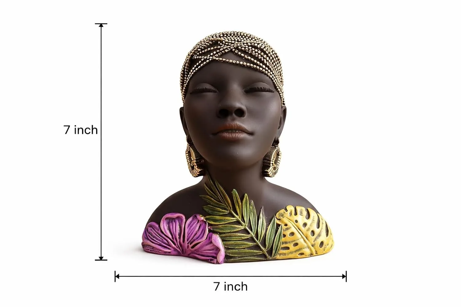 African Lady Face Planter Pot with Decorative Leaves view 2