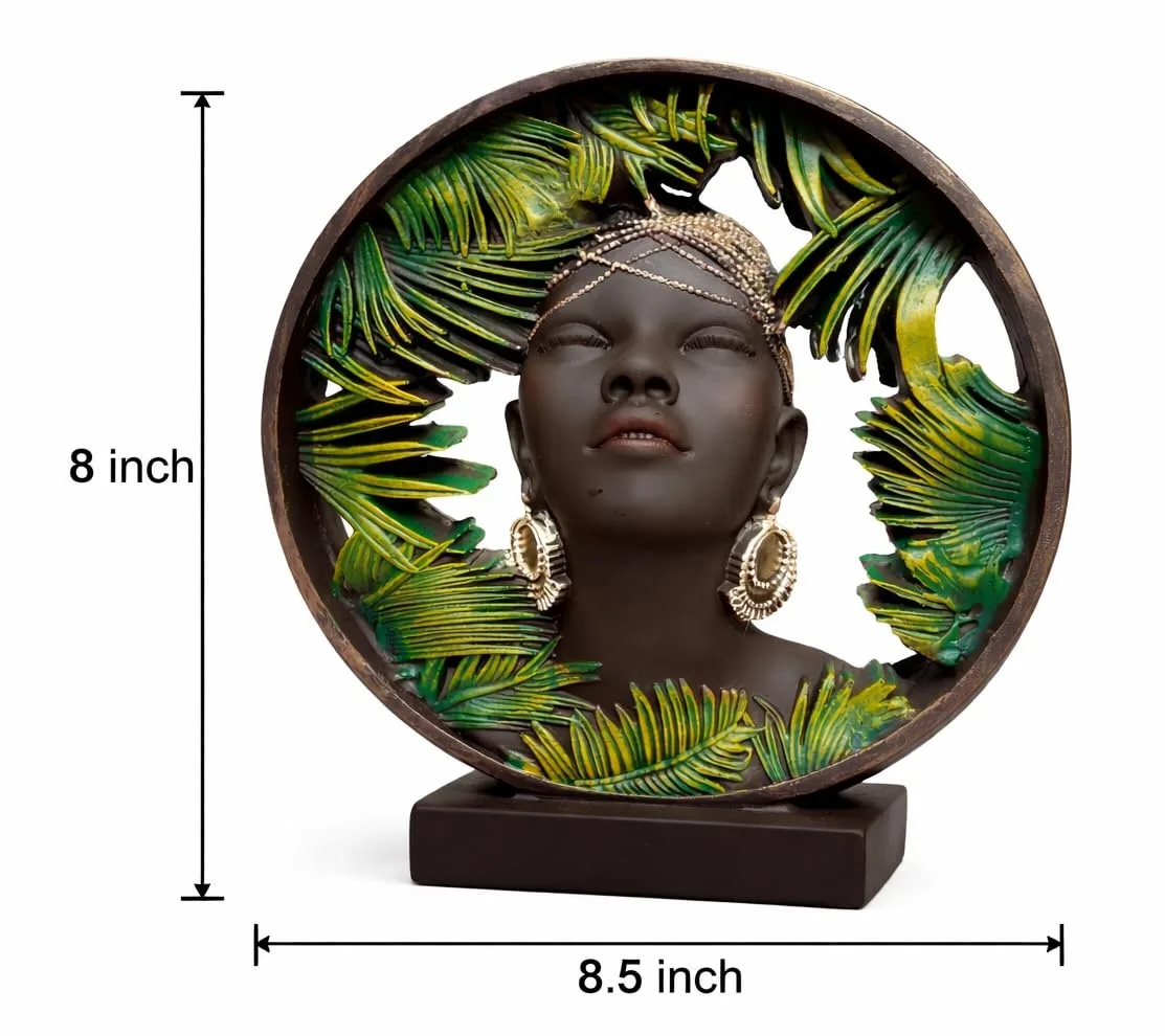 African Lady Face Showpiece with Green Leaves Frame view 2