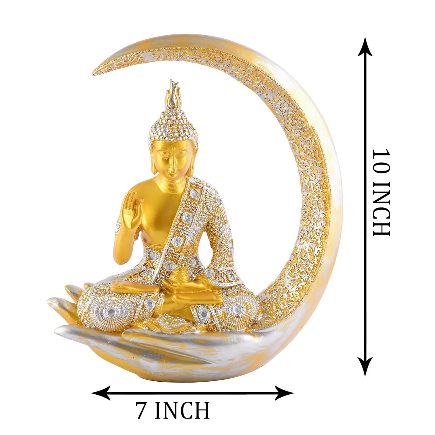 Golden Buddha Statue with Crescent Moon Frame view 2