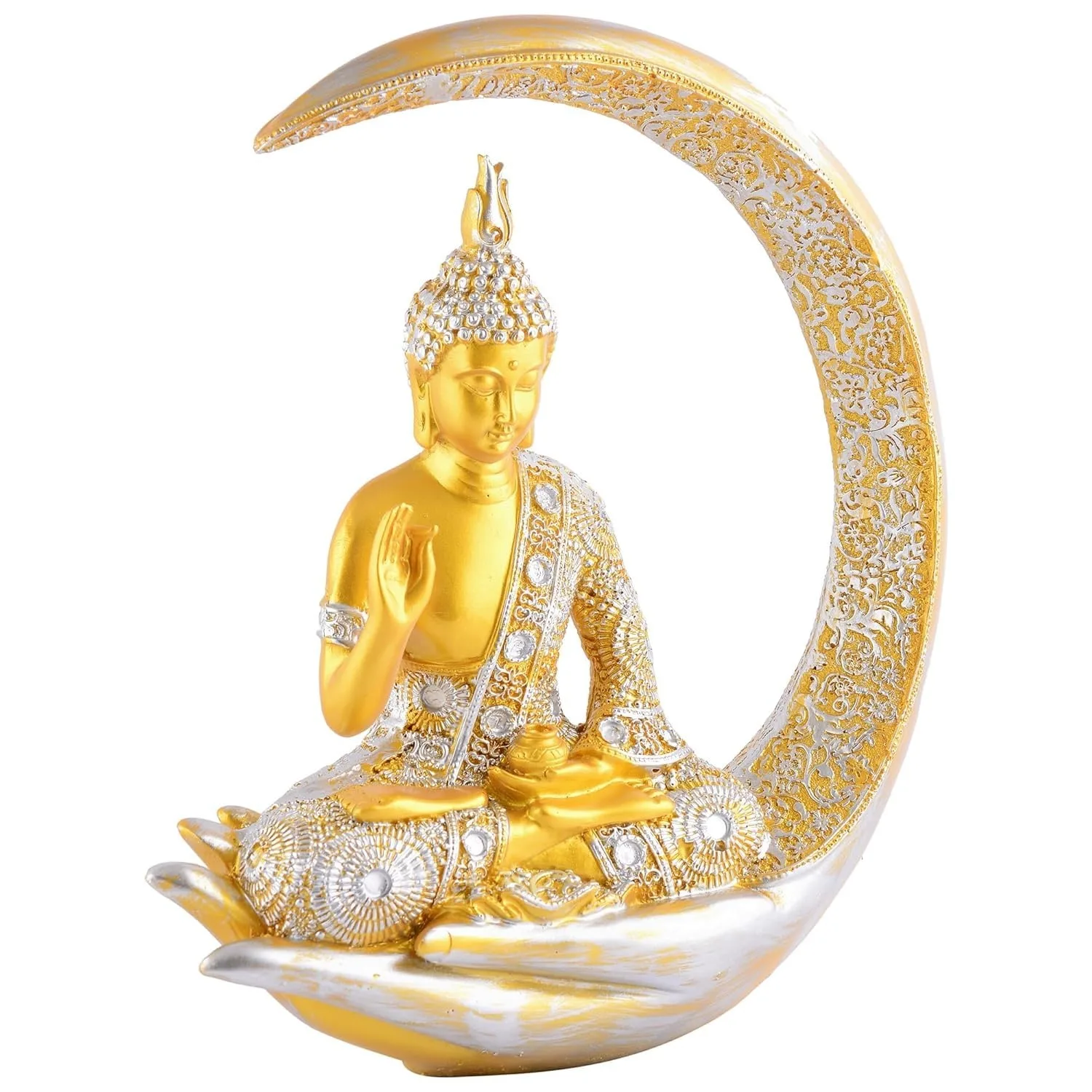 Golden Buddha Statue with Crescent Moon Frame view 3
