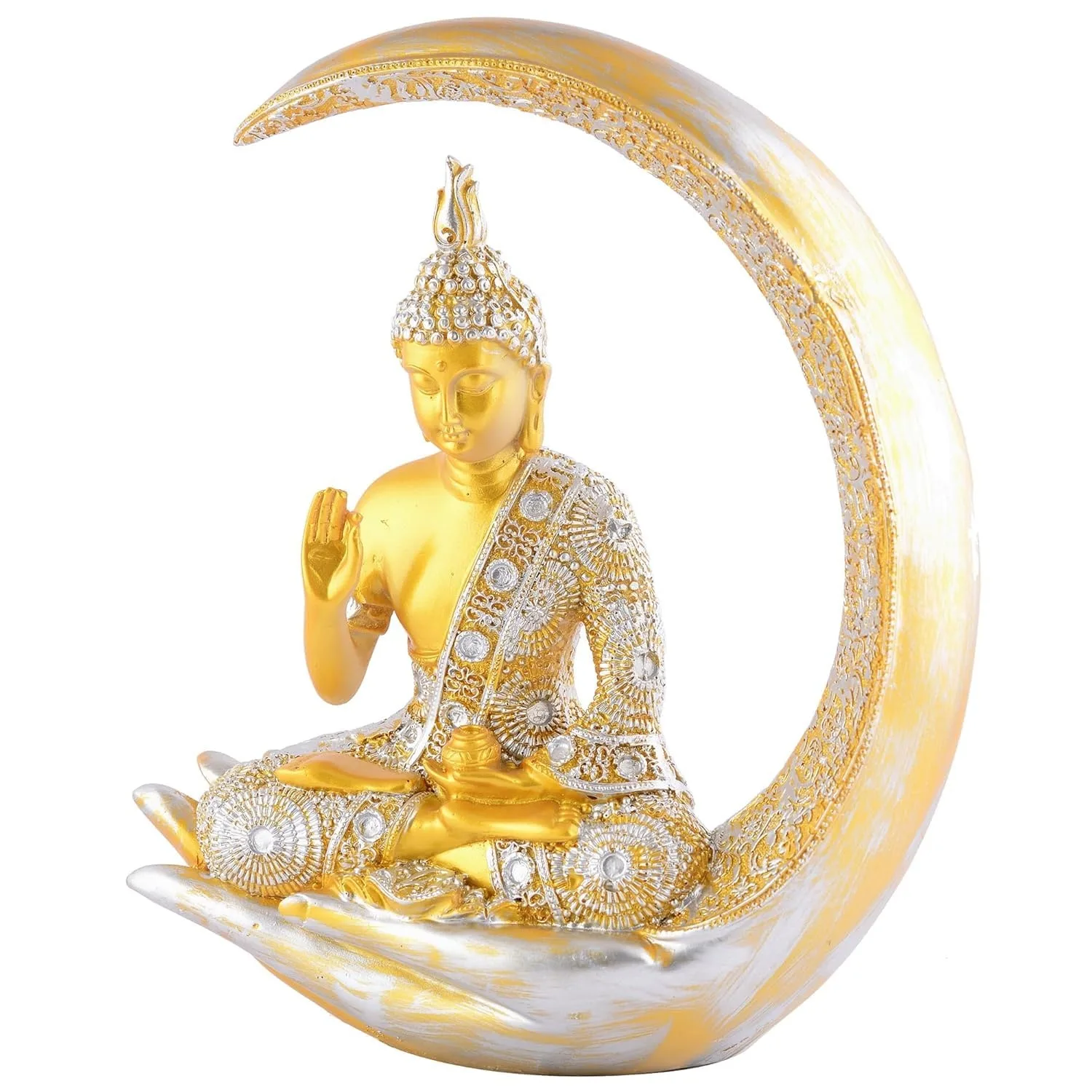 Golden Buddha Statue with Crescent Moon Frame view 4