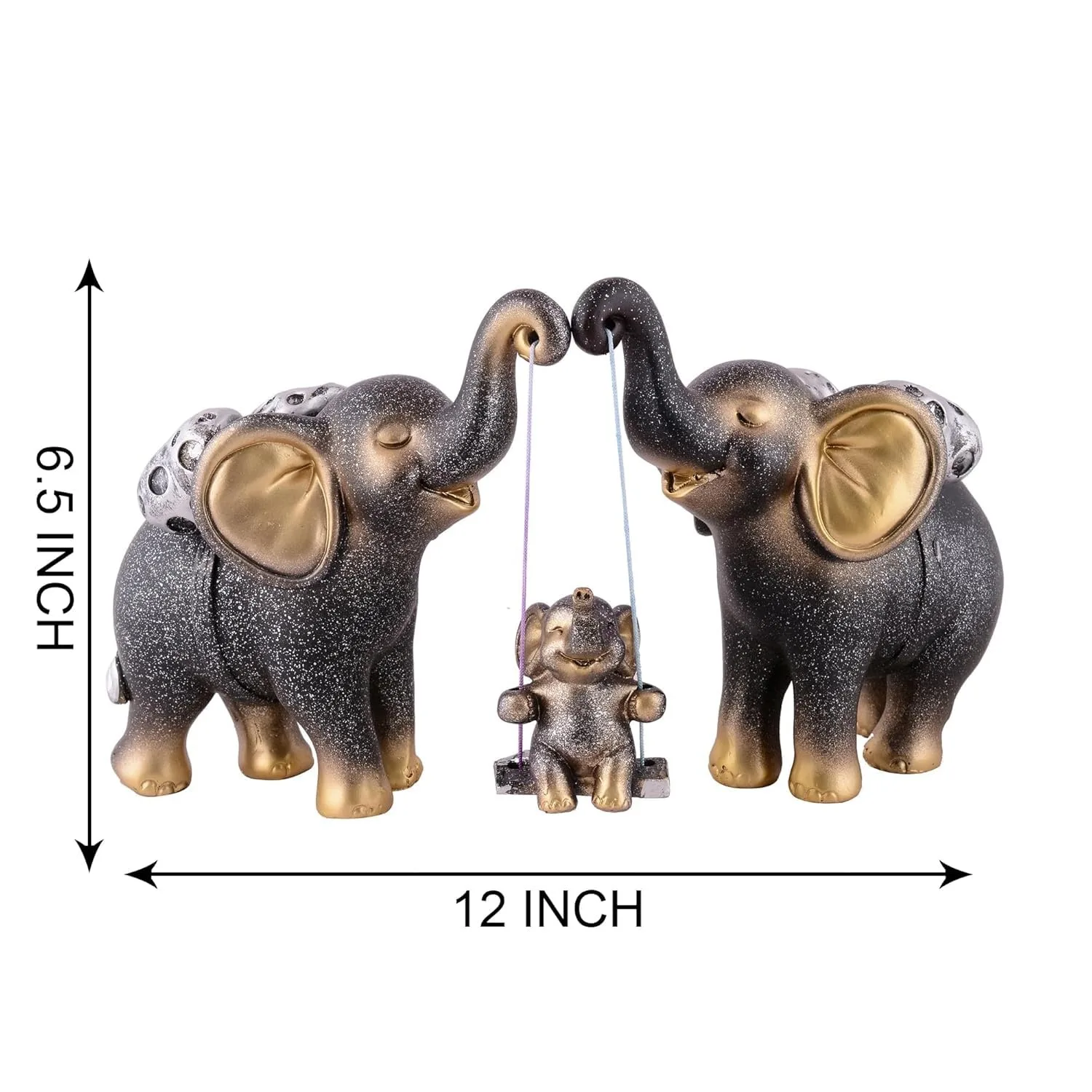 Premium Elephant Family Showpiece with Swing Baby view 3