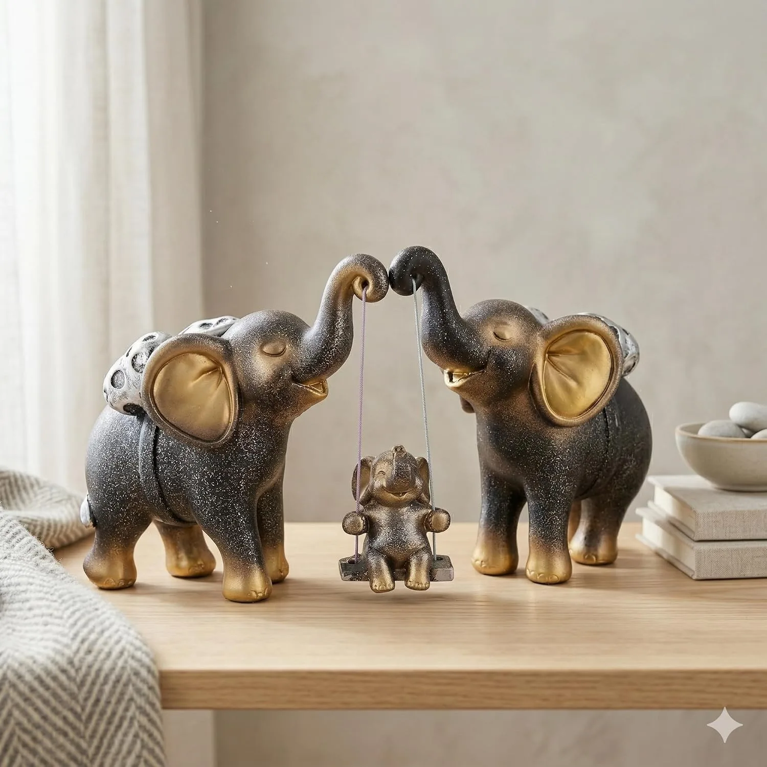 Premium Elephant Family Showpiece with Swing Baby view 4