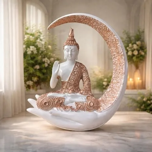 Luxury Buddha Statue Showpiece with Crescent Moon & Hand Base view 3