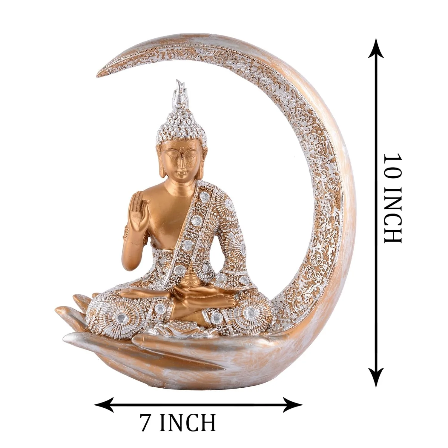 Golden Buddha Statue with Crescent Moon Base view 2